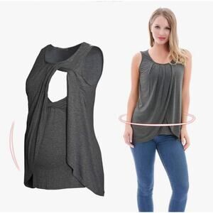 Parnixs Womens Maternity Nursing Tank Top Dark Gray M